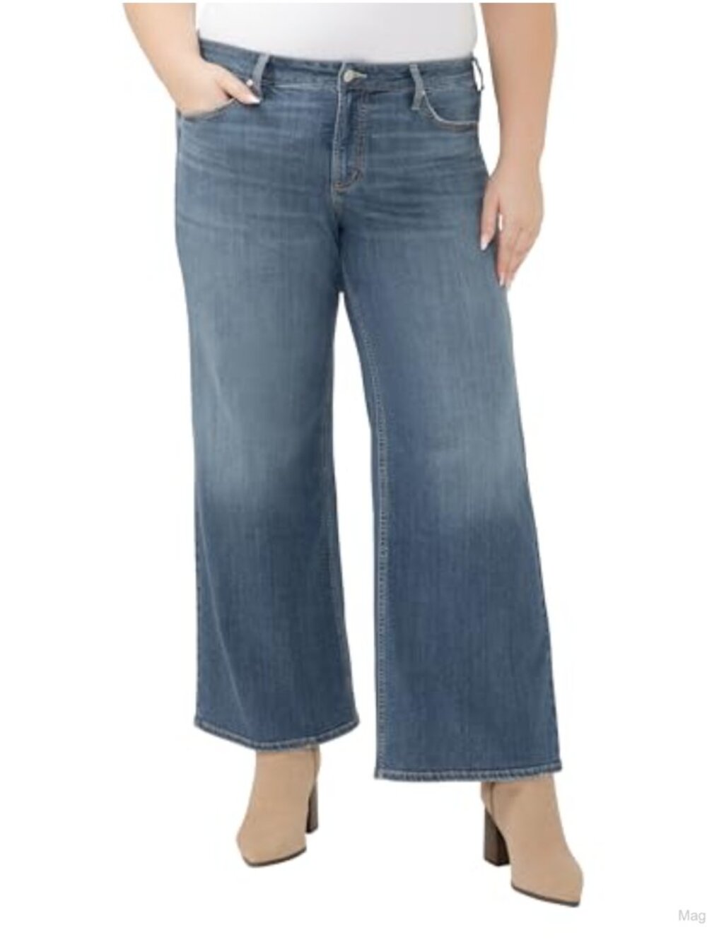 Plus Size Curvy Fit Mid Rise Wide Leg Jeans Power Stretch Denim